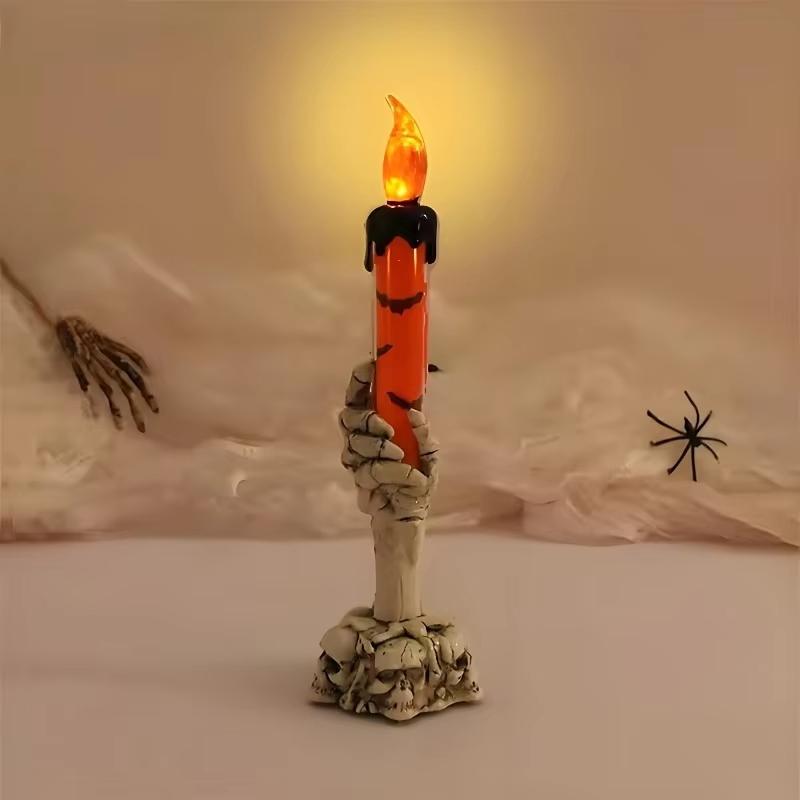 3PCS Set Gothic Skull Hand Candle Light Flame,Battery Operated Led Candle for Halloween Room Decor Party Horror Ambience Prop