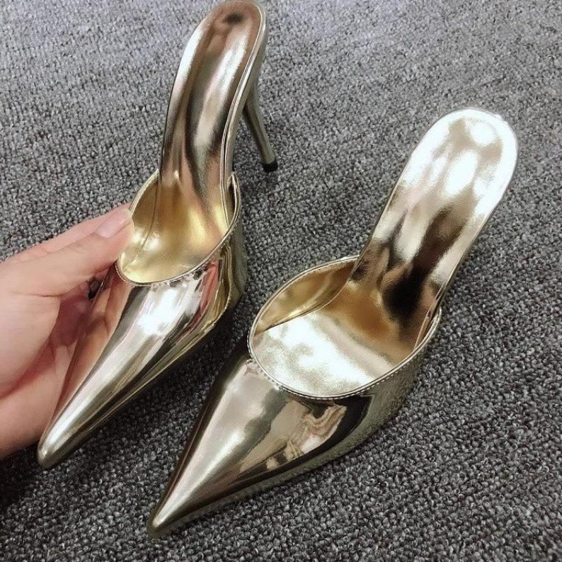 Fashion Sexy High Heels Shoes Woman Pointed Toe Mules Slippers Women Heeled Sandals 2025 Trend Summer Loafers Shallow Pumps Dress Slides 35 3409₽
