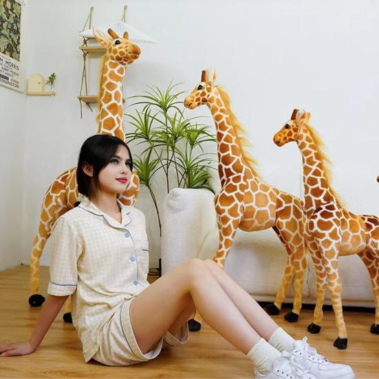Large Lifelike Giraffe Plush Doll 100/120/140cm Soft Stuffed Animal for Kids Skin-Friendly Giraffe Pillow Home Decor Photography Prop