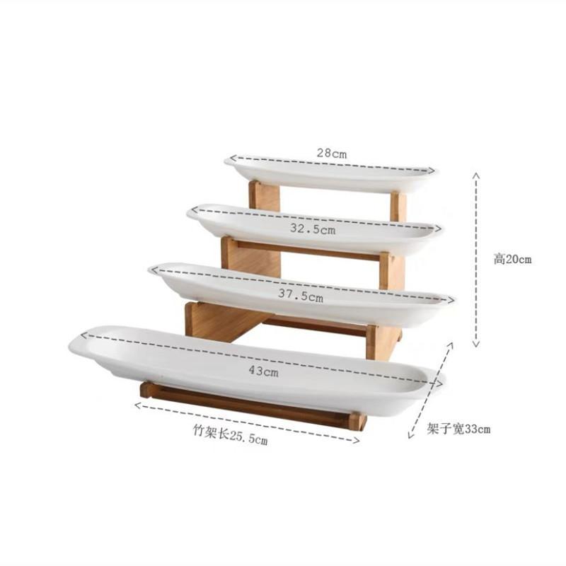 Step Shape Ceramic Plates Snacks Bowl Set Dessert Plate Wooden Ladder Fruit Dish Dinner Porcelain Cake Tray Food Tableware
