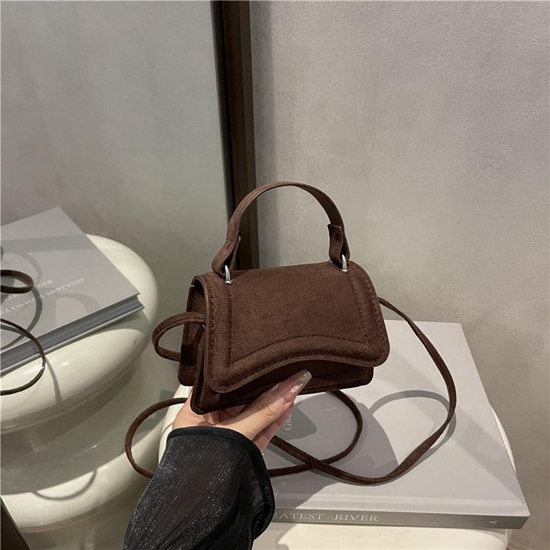 Women Simple Solid Color Suede Small Square Crossbody Handbag For Daily Use