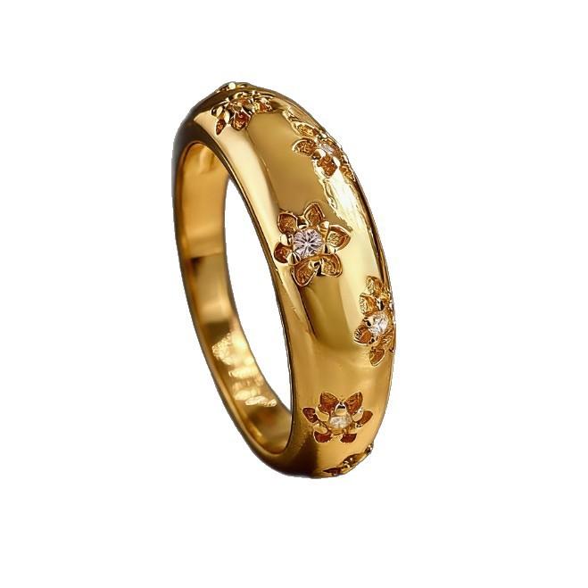 European and American Fashion Light Luxury Zircon Flower Ring Simple High-end Ring Women's Jewelry