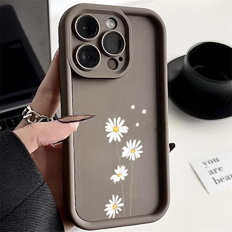 Daisy Flower Pattern Silicone Phone Case For iPhone 17 Pro 16 15 14 13 12 11 Pro Max 7 8 Plus XS Shockproof Matte TPU Soft Cover