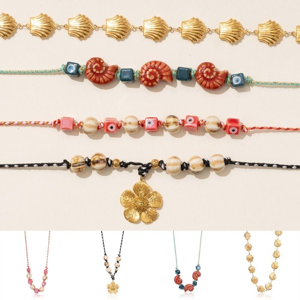 Jewelry Conch Shell Necklace Colorfu Ocean Style Choker Vintage Shell Beaded Necklace  Woman