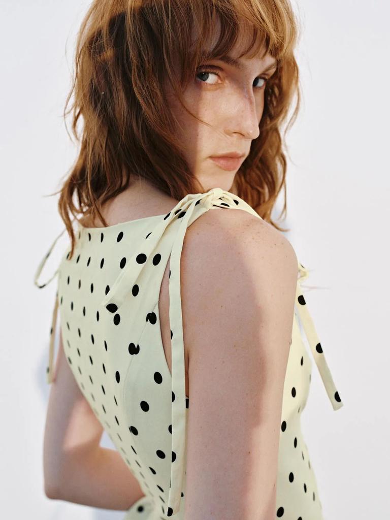 French Polka Dot Sleeveless Top Women's Summer High-end Light Luxury Lace-up Ruffle Edge Waist Thin Vest Shirt