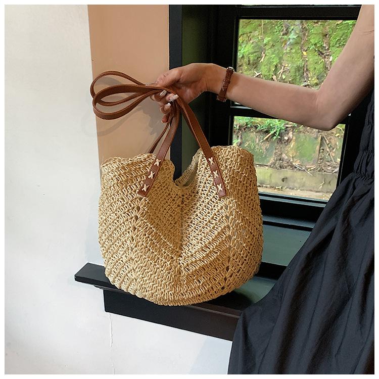 Borsa in Paglia Donna Nuova Estiva Vacanza al Mare Spiaggia Borsa Intrecciata Grande Capacità Borsa a Spalla Tote Borsa Tote Intrecciata in Paglia per Donna
