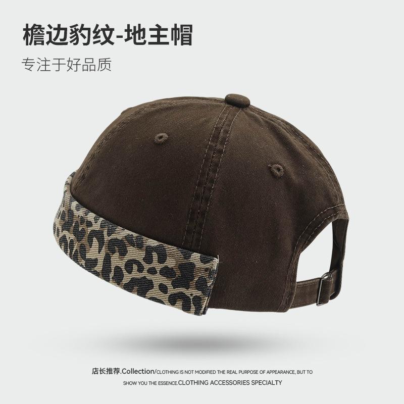 Leopard print splicing washed old landlord yuppi hat men's brimless casual versatile street hip hop hat women's tide