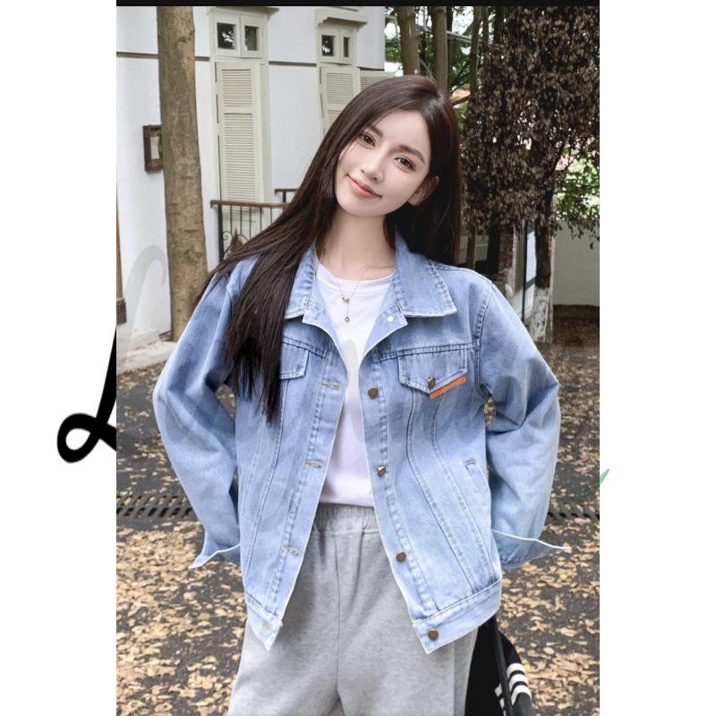 Autumn Hong Kong Style Denim Jacket: Trendy, Versatile Women s Long Sleeve Top Large светло-синий