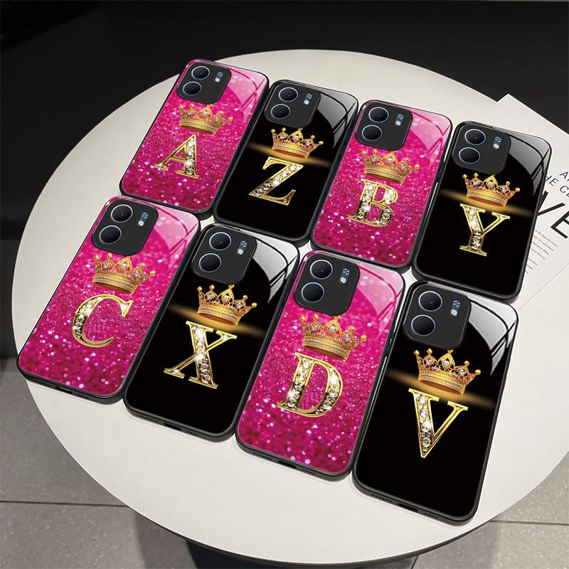 For OPPO A5X 4G 5G CPH2725 Case Fashion Letters Design Hard Tempered Glass Back Covers For OppoA5X A 5X Shockproof Phone Shell