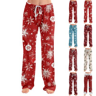 Yetişkin modaya uygun bol Noel baskılı günlük pantolon, ev giyimi, pijama