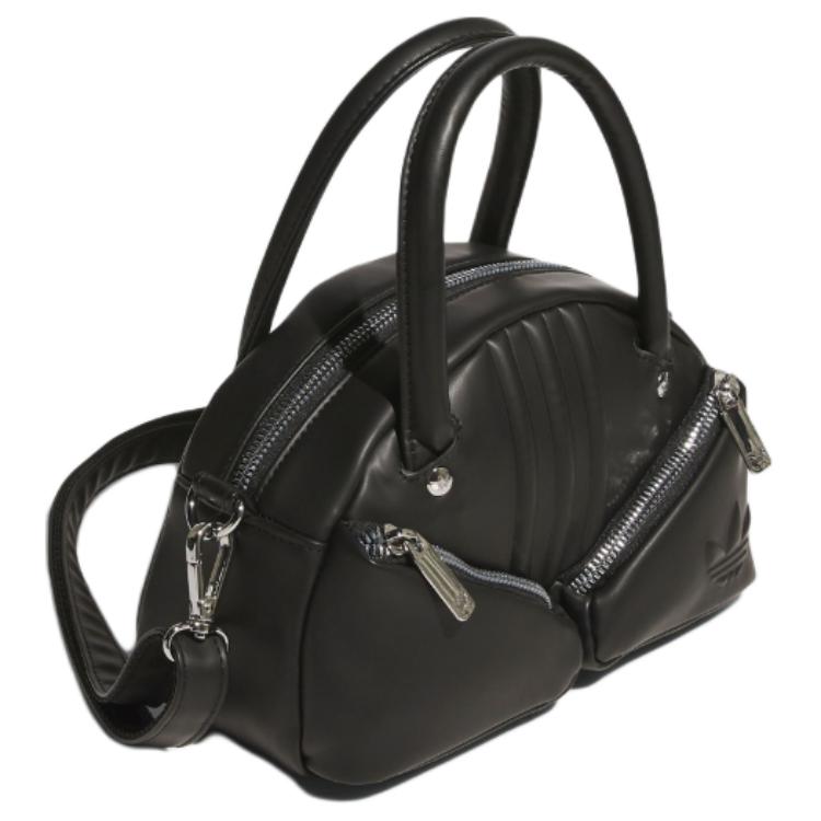 Adidas Originals Trefoil Silver Metal Accessories PU Shoulder Tote Bag Small Women Bags Black KC1415