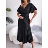 Rochie de vară pentru femei, la modă, cu decolteu în V încrucișat, cu mâneci scurte, casual, simplă, culoare uni, plisată, cu șireturi, rochii de petrecere A-line, îmbrăcăminte elegantă feminină