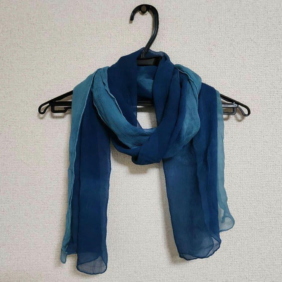 Used Indigo dyed silk shawl stole handmade