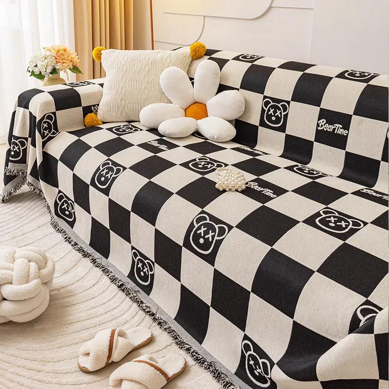 Nordic Tassel Throw Blanket Four Season Sofa Cover Dust Anti-cat Scratch Protection Cover Sofa Blanket Carpet Travel Rug Tassels