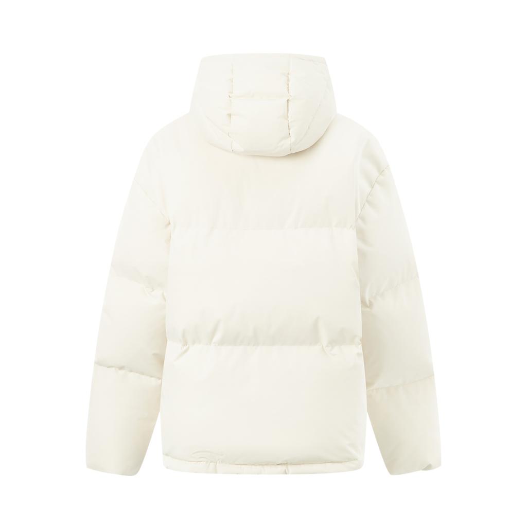 Li Ning Sports Lifestyle Series Solid Color Zipper Hooded Versatile Casual Down Jacket Women Outerwear Off-White AYMV386-6