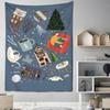 Cartoon Santa Claus Pattern Tapestry Home Bedroom Living Room Wall Decoration Christmas Theme Tapestry