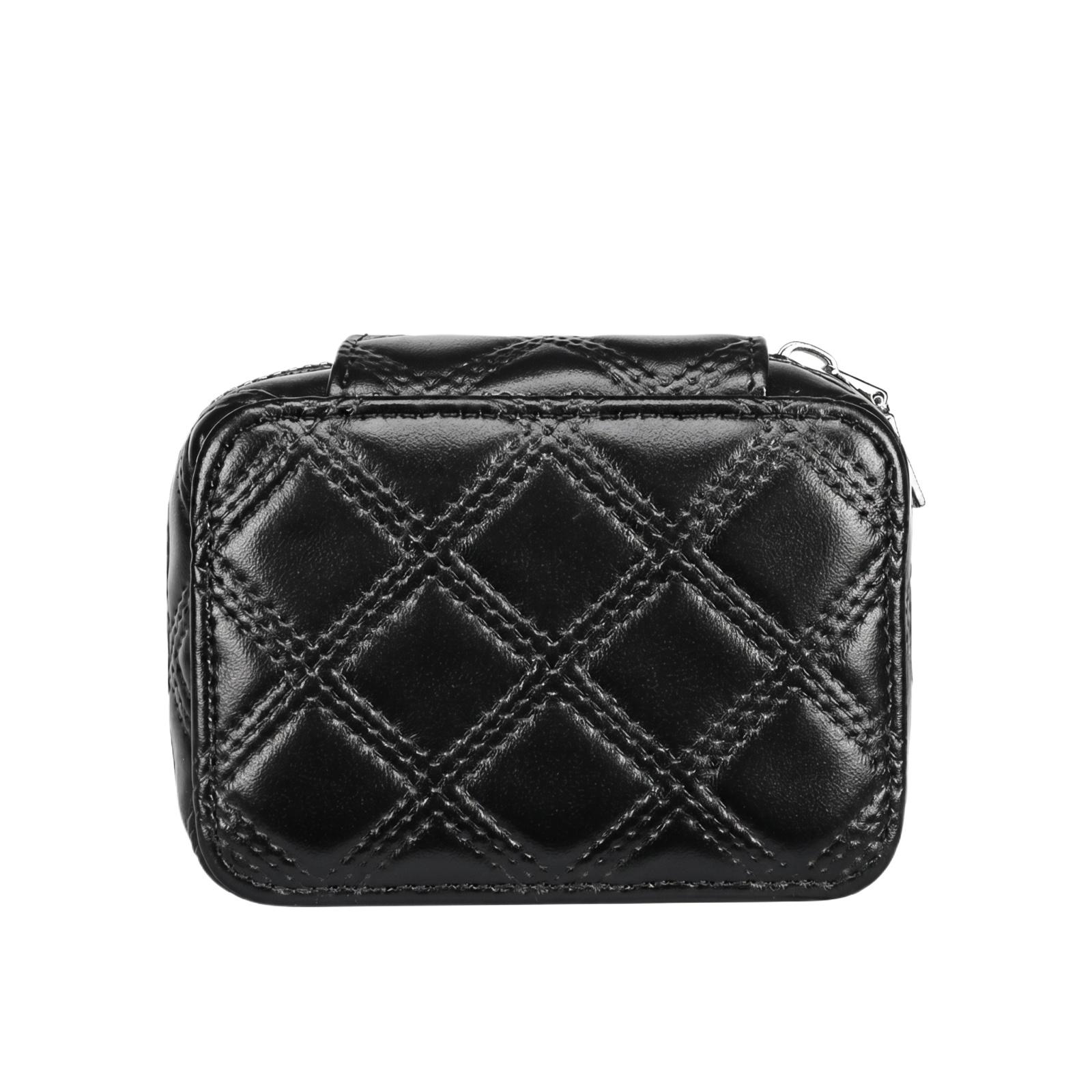

Faux Leather Lipstick Bag with Mirror Zipper Portable Cosmetic Jewelry Storage one size чёрный