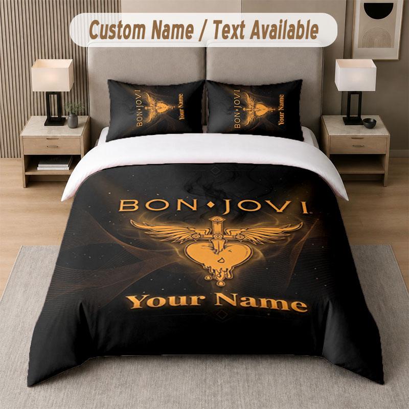Maßgeschneidertes Bettwäsche-Set Bon Jovi Muster, Druck Name Text 1 Bettbezug plus 2 Kissenbezüge Heimtextilien