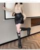 High-Waisted Black A-Line Irregular Leather Short Skirt for Women, Spring/Winter 2026