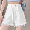 Women's High-Waisted A-line Denim Shorts with Lace Trim