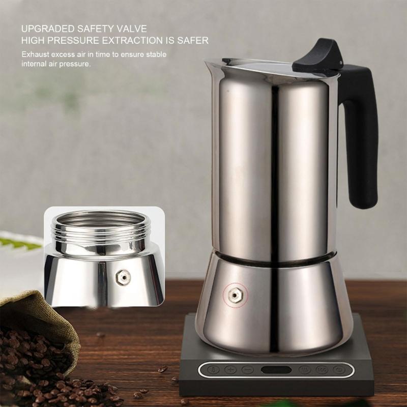 Compact Stovetop Coffee Maker 2/4 Cups with Ergonomic Designs for Gas Electric Induction Cooktops Portable and Durable