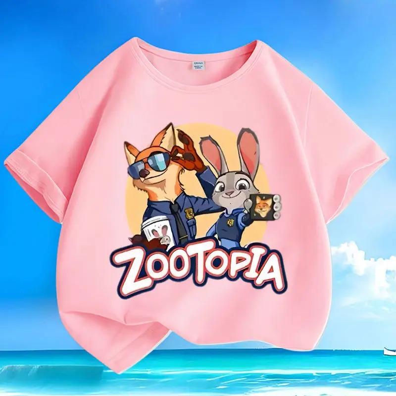 loose shortsleeve Tee with a round neck for childrencasualversatilewith Zootopia police officer printJudyfor summer 100