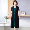 Elegant Faux Two-piece Short-Sleeve Dress for Middle-Aged Women