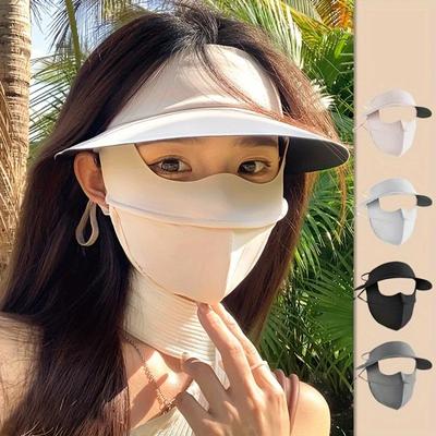 Summer Sun Protection Hat Mask - Breathable Full Face Cover with Visor, Adjustable Ear Loops for Cycling, Beach & Outdoor