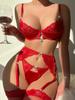 Dessous-Set Europäisch und Amerikanisch Sexy Liebe Stickerei Durchsichtiges Netz Sex Unterwäsche Tanga Dreiteiliges Set