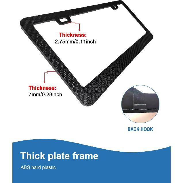Carbon Fiber License Plate Frames- Black Plastic Car Tag Holder, 2 Pack 2 Hole Front Rear Bracket With Screw Caps And Car Door Handle Stickers