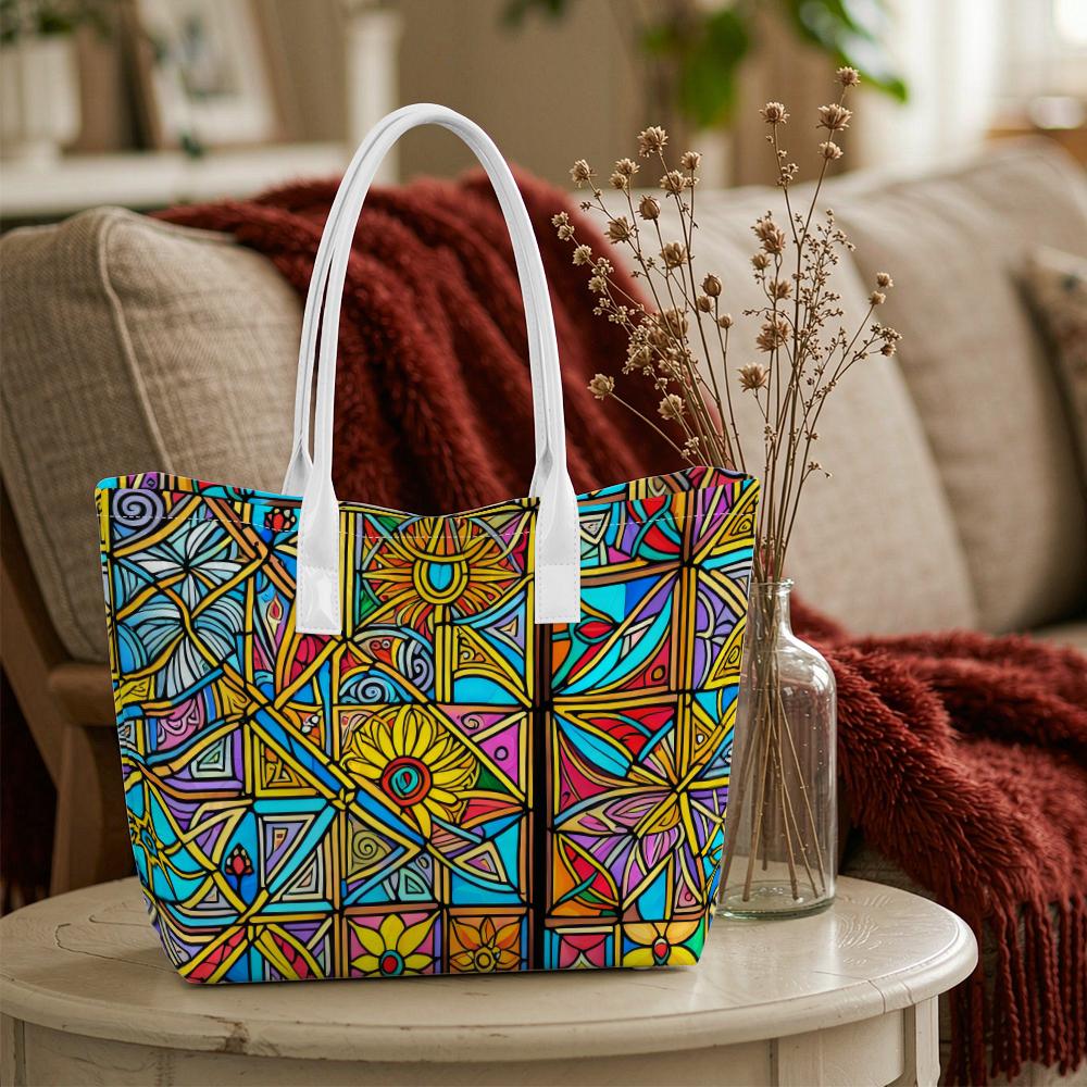 Stained Glass Pattern Tote Bag for Daily Shopping