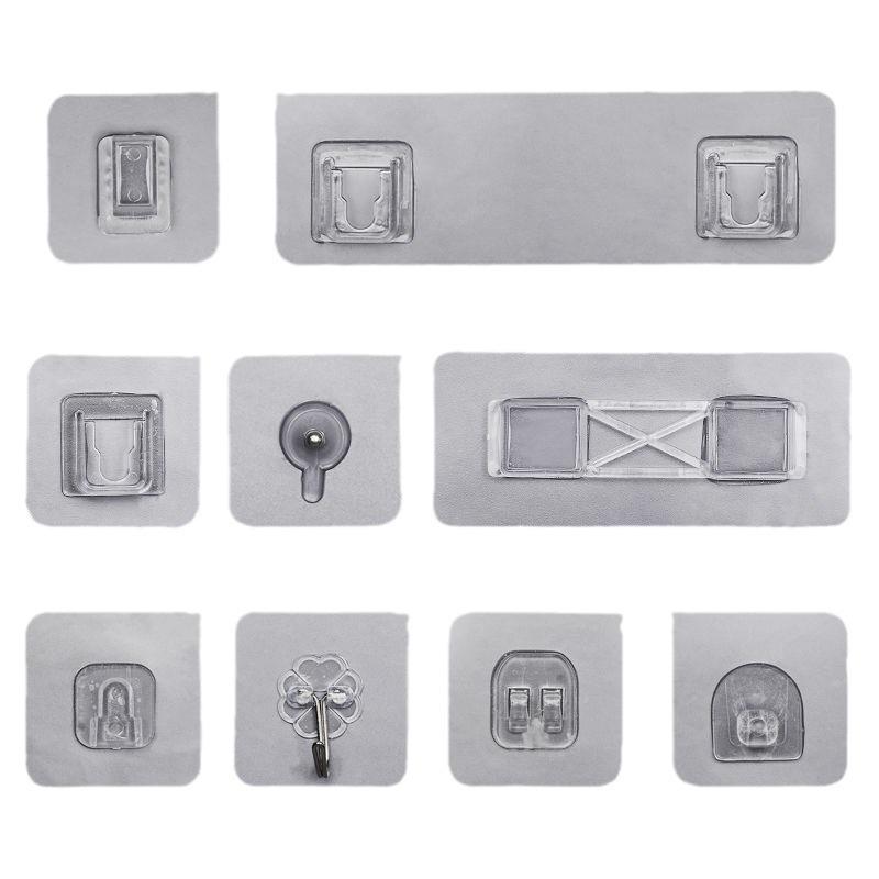 Multi-layer Adhesive Wall-Mount Storage Rack with Transparent Hooks for Bathroom