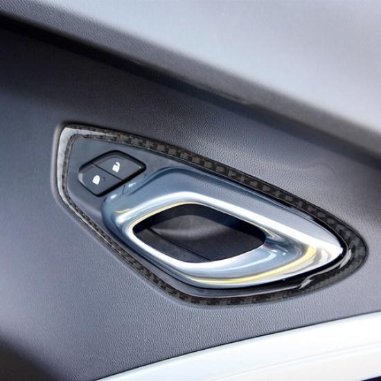 6pcs Carbon Fiber Car Inner Door Handle Bowl Cover For Chevrolet Camaro 2016-19
