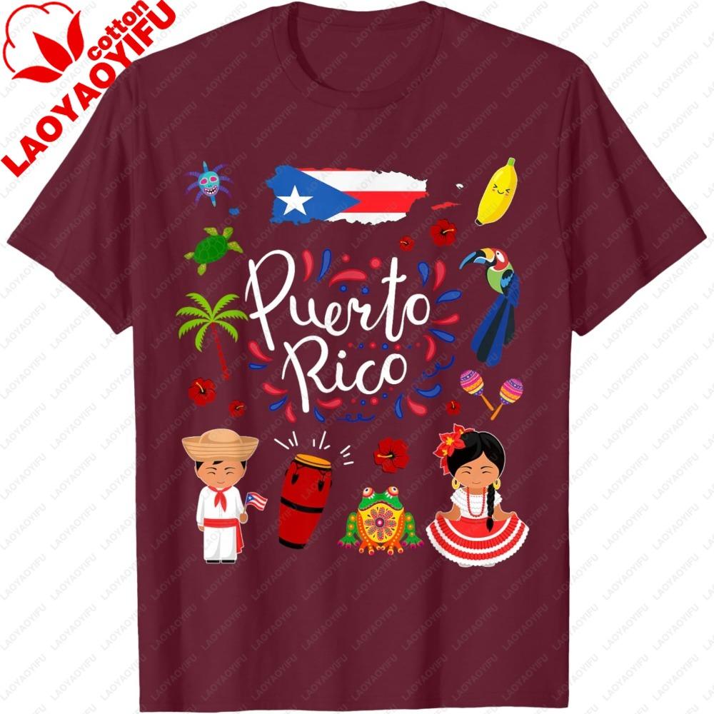Puerto Rican Culture Outfit Idea Puerto Rico Flag Unisex TShirt Retro Fashion Flag Print Clothes Classic Pattern Hipster Style Tee S