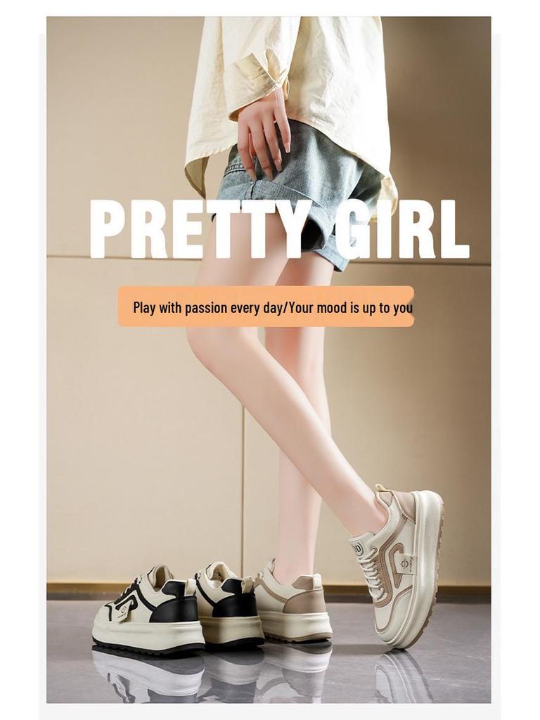 2025 Spring Women's Trendy Korean-Style White Breathable Skate Shoes with Versatile Thick Soles