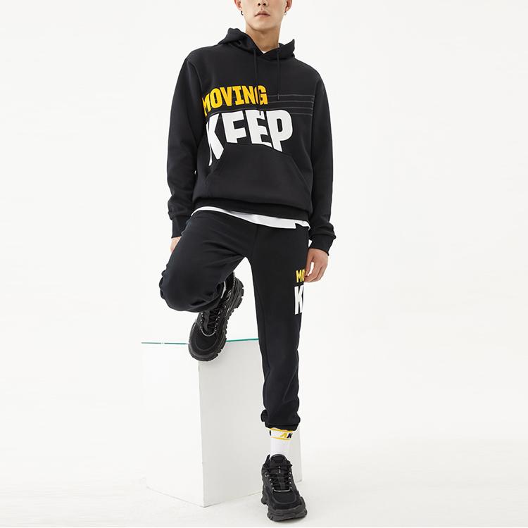 Anta Life Series Logo Print Pullover Hoodie Men Top Black 152138722-5