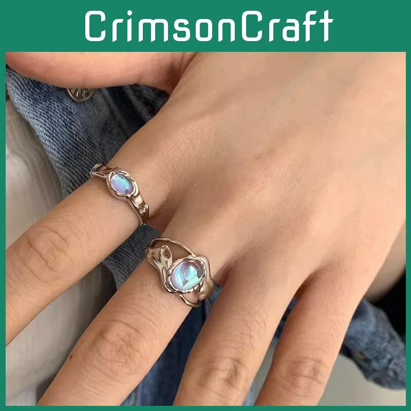 Unique Moonstone Adjustable Ring For Women Stylish Irregular Geometric Design Ideal For Stackable Wear