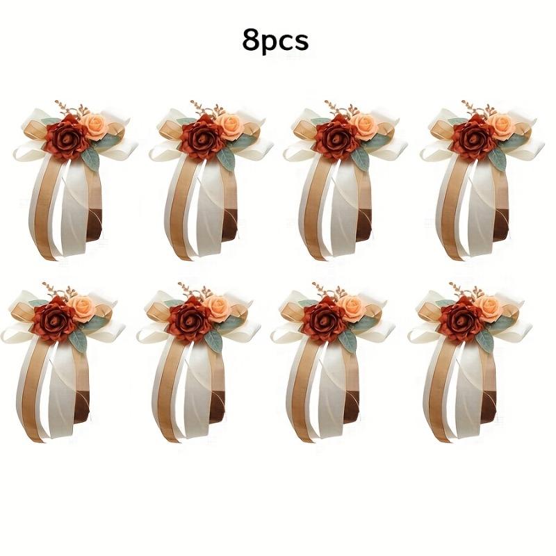 8 stk Bryllupsfest Blomsterdekoration til Bilens Bakspejl Dørhåndtag Elegant Stoleryg Arrangement Bryllupsbil Dekoration