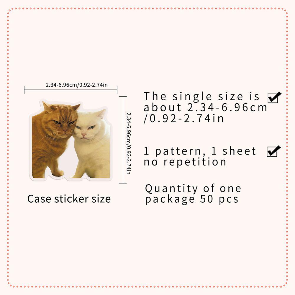 50 Pieces Cat PET Stickers Cute Realistic Cat Meme Emoji Decals Decorate Water Cups Stationery Suitcases Fridges Laptops Notebook Scrapbook