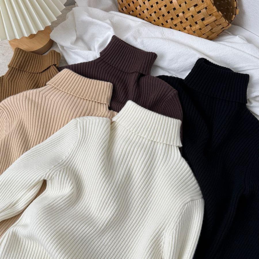 Kids Turtle Neck Sweater Winter Warm Soft Knitted Solid Color Basic Slim Fit Pullover Chic Children's Clothing Baby Boy Girl Top