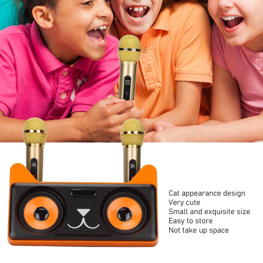 Karaoke Speaker HIFI Portable Cute Desk Speaker with 2 Wireless Microphone for Family KTV