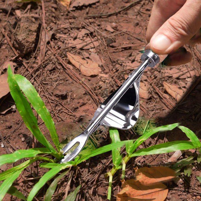 Désherbeur manuel en acier inoxydable à dents en V, poignée bois – arrache-pissenlits et mauvaises herbes