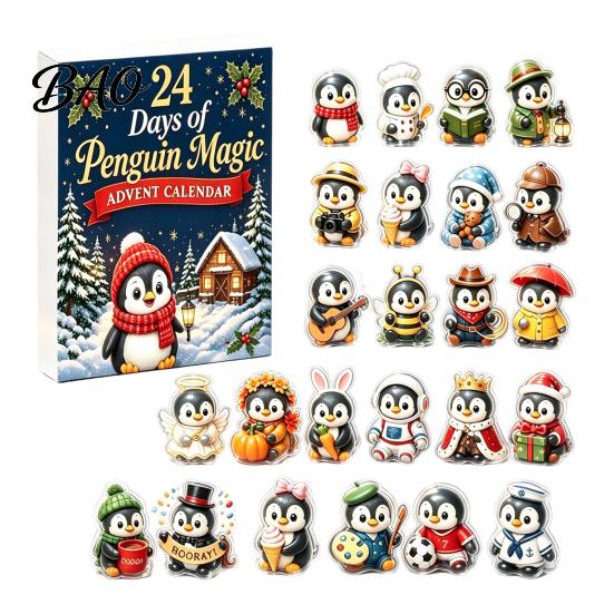 Acrylic Christmas Box Guinea Pig Advent Calendar, 24Pcs 2D Ornament Set with Penguin Toys Outfits, Tree Hanging Decor, Gift for Pet Lovers Kids