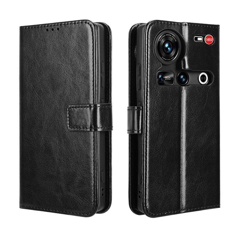 Suitable for ZTE Nubia Z70 Ultra Phone Case with Card Slot, Lanyard, Flip Cover, and Crazy Horse Pattern