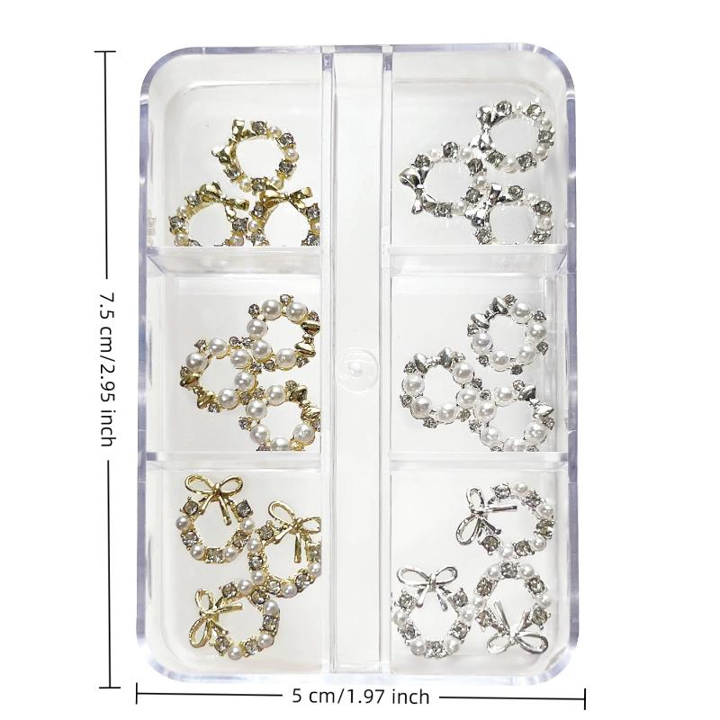 6 Grids Christmas Wreath Nail Art Rhinestone With Pearls Mixed Size Nail Parts Accessories DIY Decoration