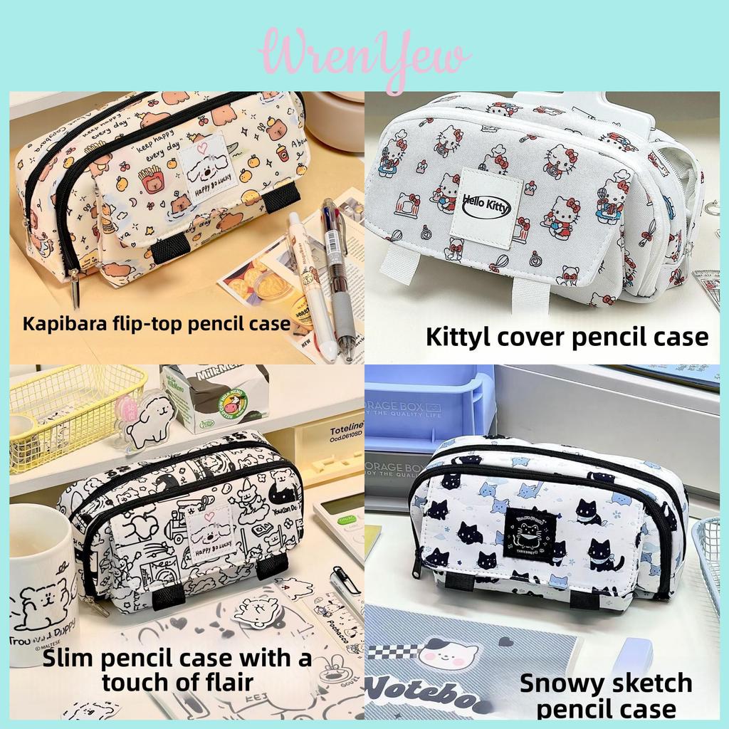 Hello Kitty And Capybara Canvas Storage Bag With Flip Cover For Stationery And Office Supplies