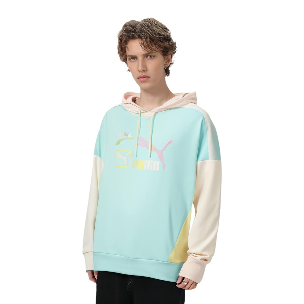 Puma Florida Letter Logo Print Color Block Drawstring Hoodie Unisex Hoodies Light-Blue 534005-62