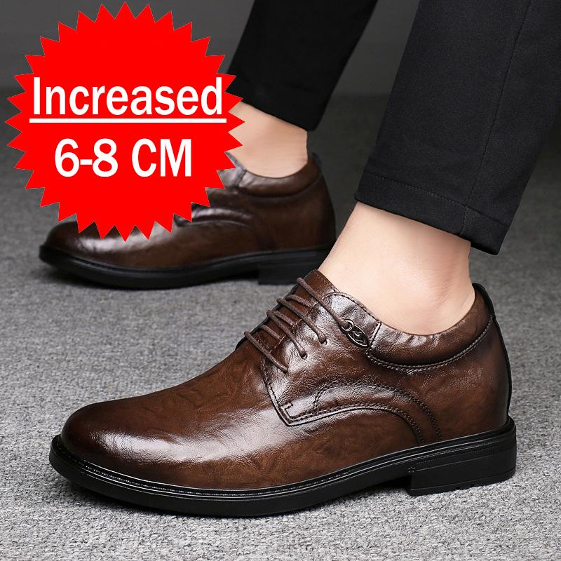 New Men Leather Shoes For Men Business Dress Shoes Invisible Inner Height Increasing Man Shoes 8CM Wedding Shoes Big Size 36-47
