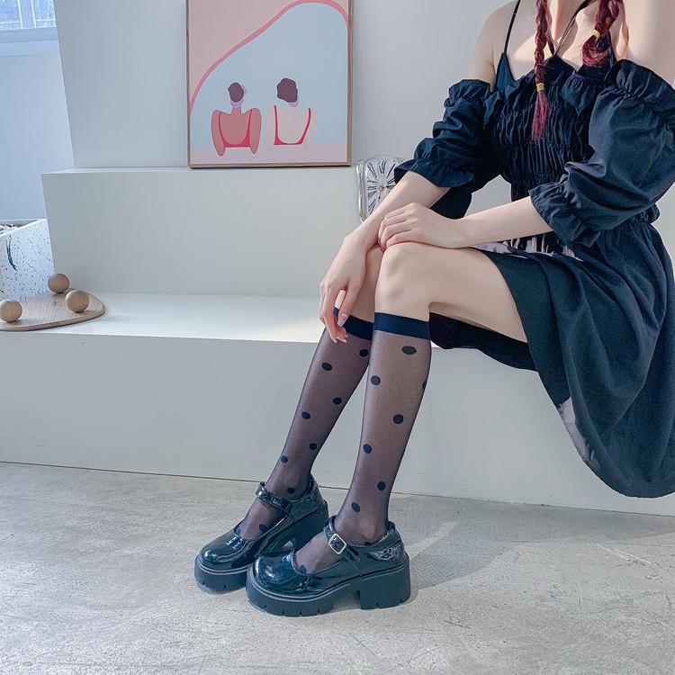 Women's Summer Transparent Polka Dot Mid-Tube Socks - Japanese College Style Core-Spun Silk