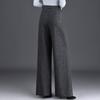 Women's High Waist Wide Leg Pants Straight Leg Pants Elegant Commuter Style Thick Woolen Fabric Pocket Design Winter Casual Long Trousers